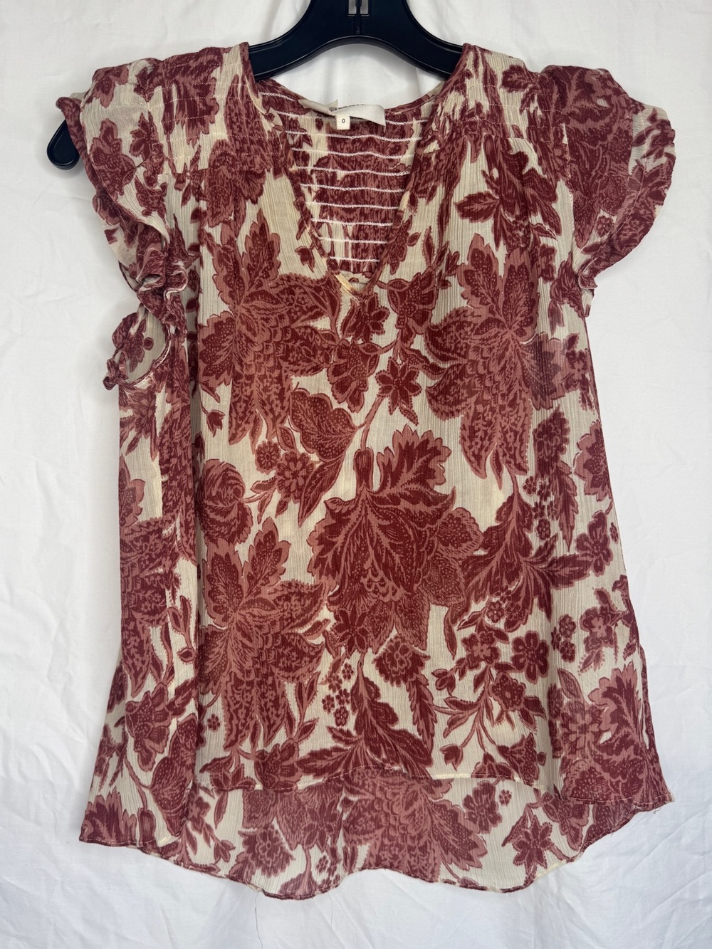 ba&sh Women’s Floral V-Neck Blouse in Cream and Burgundy